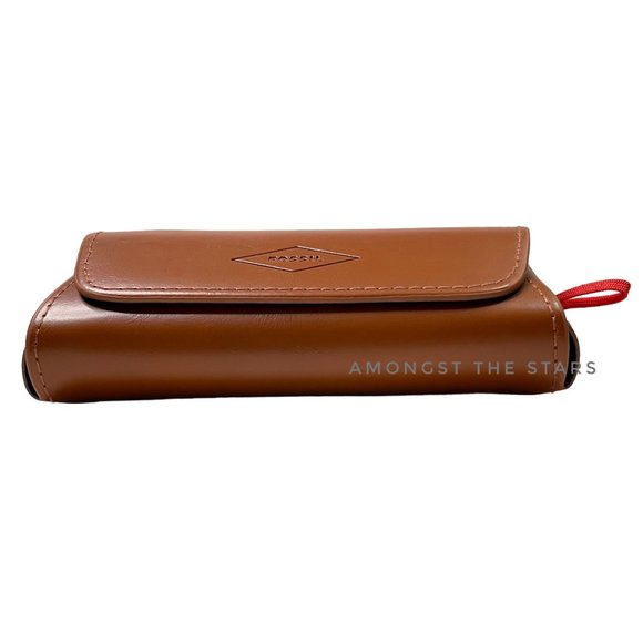 Fossil Brown Faux Leather Sunglasses Glasses Magnetic Case with Wipe - Picture 3 of 8